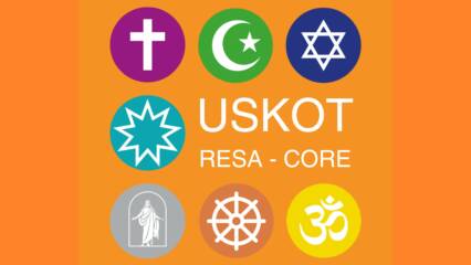 uskot-foorumin logo, jossa eri uskontojen tunnuksia