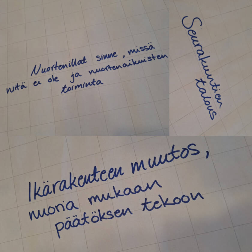 talouden, nuorten iltojen ja rakennemuutoksen teemoja nuorten käsittelyssä