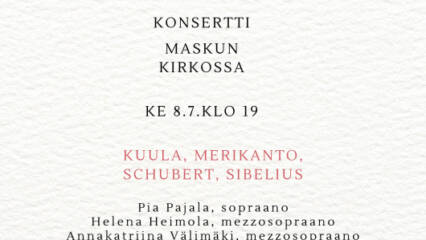 Konsertin mainos; kukka-aiheisia koristeluja.