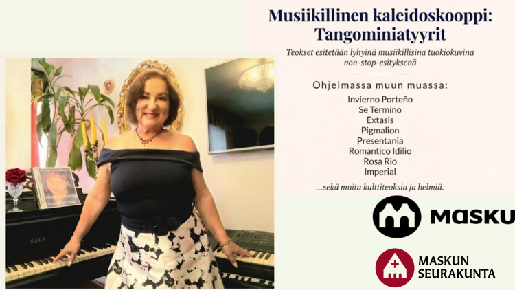 Tatiana Grönblom, taiteilijakuva; Musiikillinen kaleidoskooppi: Tangominiatyyrit; Ohjelmassa muun muassa Invierno Porteño, Se Termino, Extasis, Pigmalion, Presentania, Romantico Idilio, Rosa Rio, Imperial sekä muita kulttiteoksia ja helmiä.