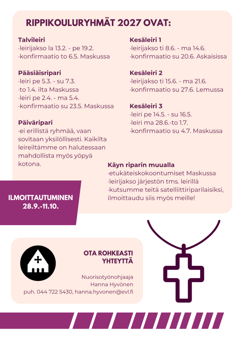 Rippikouluryhmien vaihtoehdot vuonna 2027